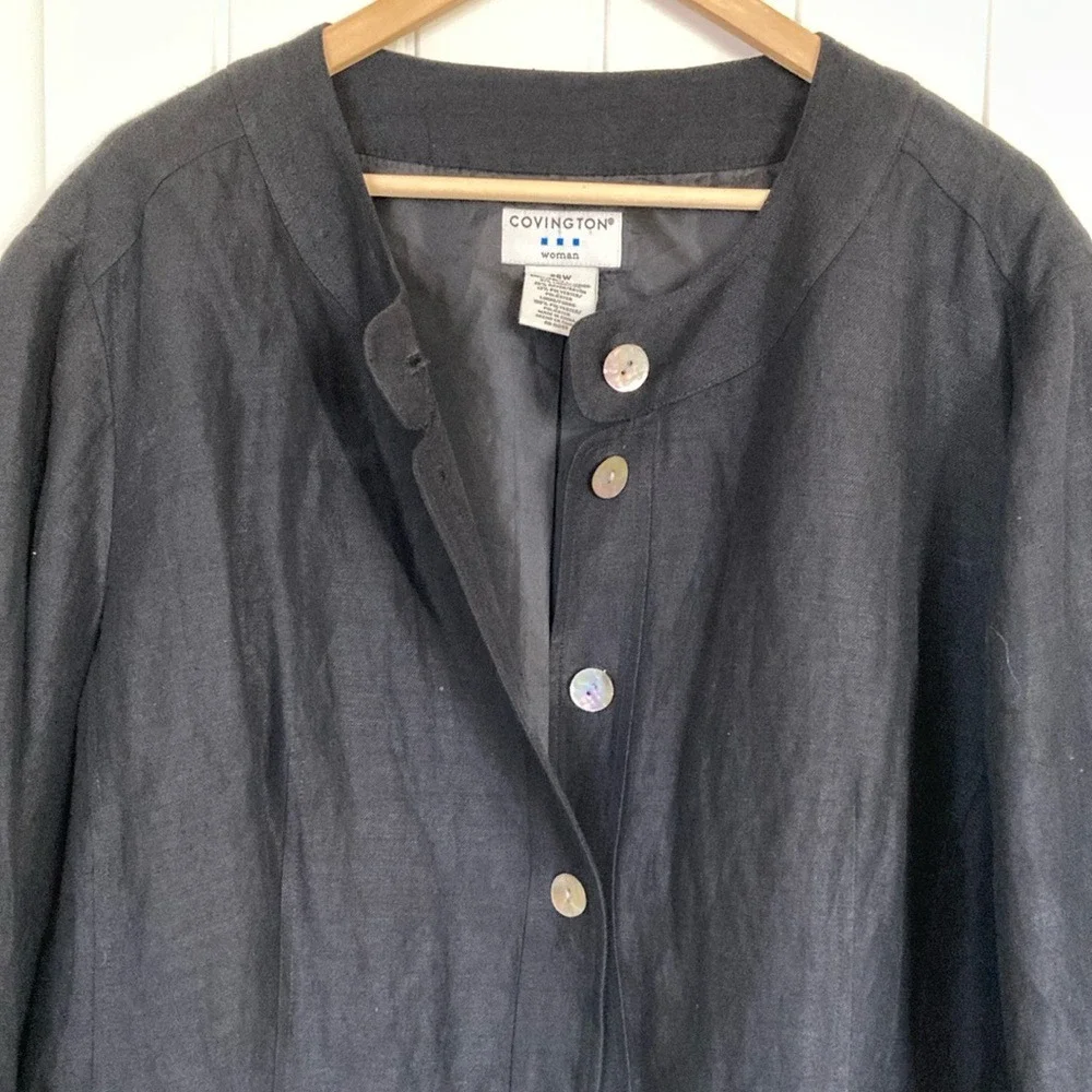 Covington Womens Linen Blend Button Front Blazer Size 26W‎ Black Classic Career